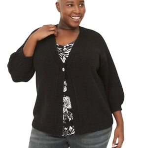 Lane Bryant 3/4 Black Sleeve Rhinestone Button Wool Blend Cardigan Size 22-24W.
